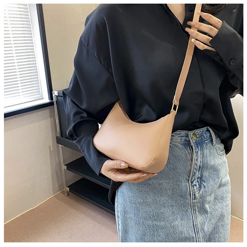 

New Women's Fashion Handbags Retro Solid Color PU Leather Shoulder Underarm Bag Casual Women Handbags