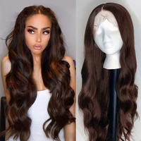 dark brown body wave lace front wigs long synthetic lace front wig with natural hairline for black women heat safe cosplay wig