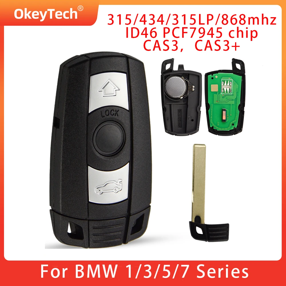 

OkeyTech Car Remote Smart Key For BMW 1/3/5/7 Series 315Mhz / 868MHz CAS3 X5 X6 Z4 Car Keyless Control PCF7945 Transmitter Chip