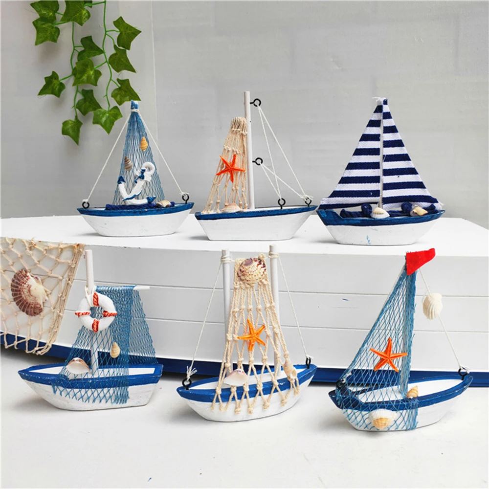 

1pc Marine Nautical Creative Sailboat Mode Room Decoration Figurines Miniatures Mediterranean Style Ship Small Boat Ornaments