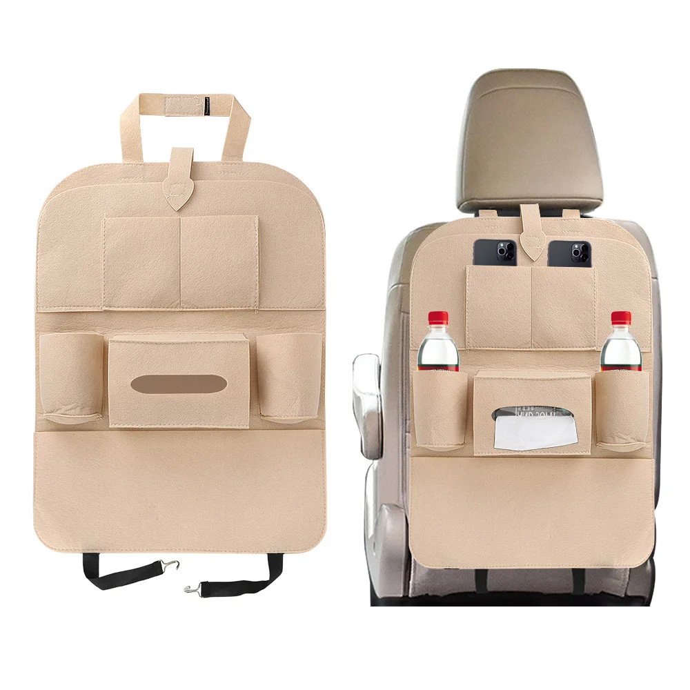 

Multi Pockets Car Back Seat Storage Bag Felt Phone Tissue Drink Storage Bag Universal Car Accessories Car Organizer