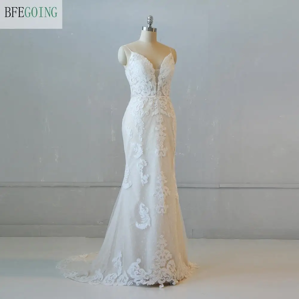 

Женское свадебное платье с юбкой-годе, кружевное платье до пола на тонких бретельках с аппликацией, выполненное на заказ