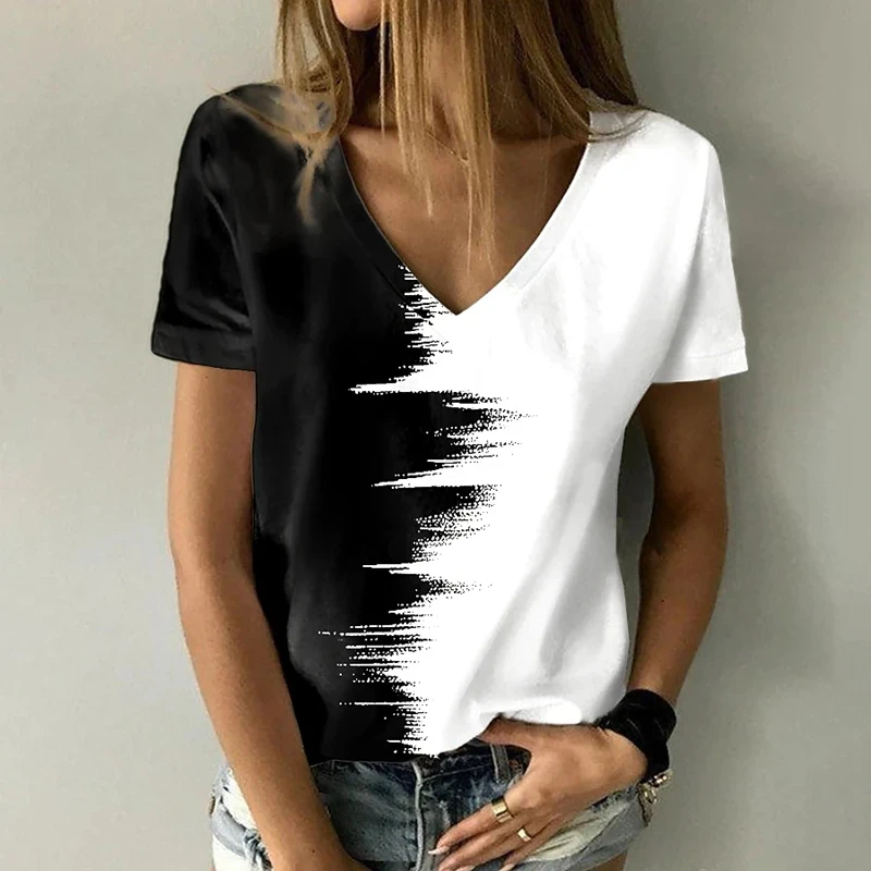 

Summer V-Neck T-Shirt Loose Comfortable Print Shirt Simple Fashion Street Women'S T-Shirt Daily Versatile Tops Clothing