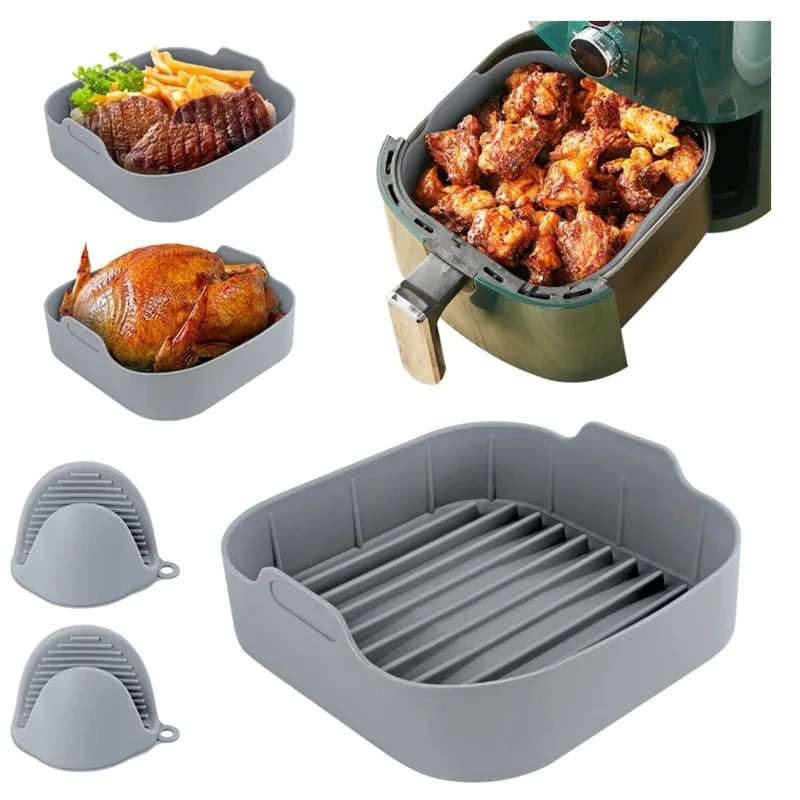 Lnsulated Air Fryer Oven Sheet Pan Chicken Basket Mat Silicone Air Fryer Repeatable Easy Clean Square Air Fryer Silicone Basket