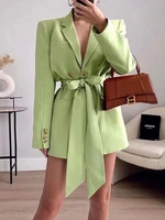 2022 autumn womens suit dress belt double breasted blazer womens high street mini dress light green suit dress casual womens