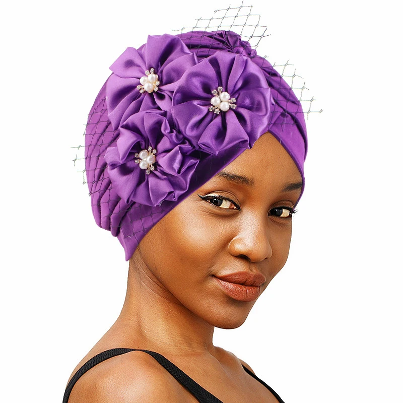 

Silk Turban Cap for Women Satin Flower Female Head Wraps Muslim Turbans Hijab Islam Headscarf Bonnet India Hat