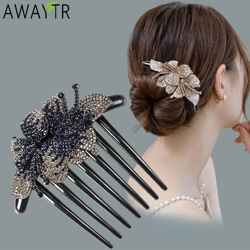 Rhinestone Hair Comb Flower Bridal Crystal Hair Clip Hair Ornaments Handmade Fashion Jewelry Wedding Elegant Hair Accessories