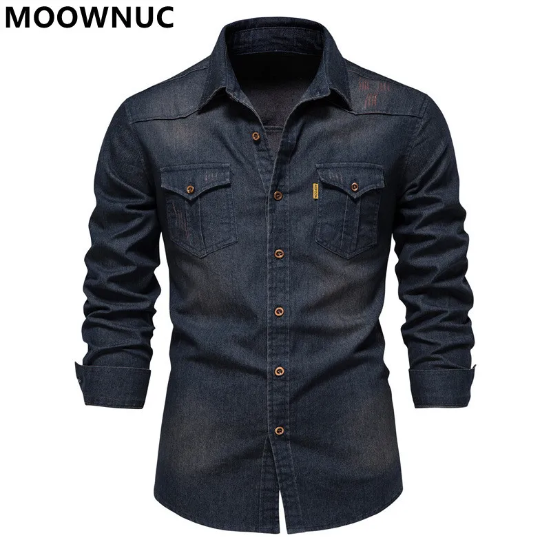 

2022 Spring and Autumn New Men's Classic Fashion Pure Color Long Sleeve Denim Jacket Men's Leisure Slim High Quality Shirt S-2XL