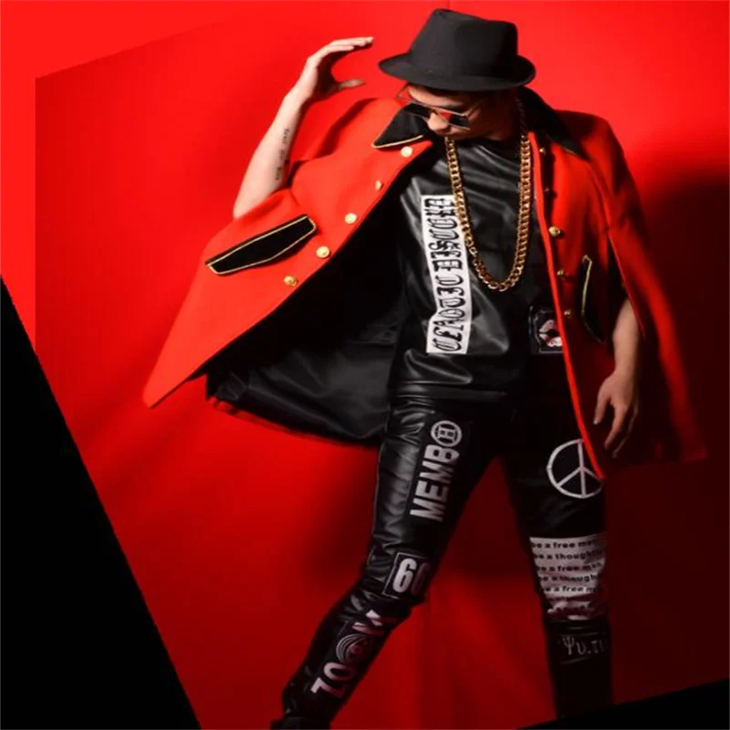 Nightclub jackets mens coats male singer red atmosphere woolen sleeveless cape big-name bar singer stage costume accessories