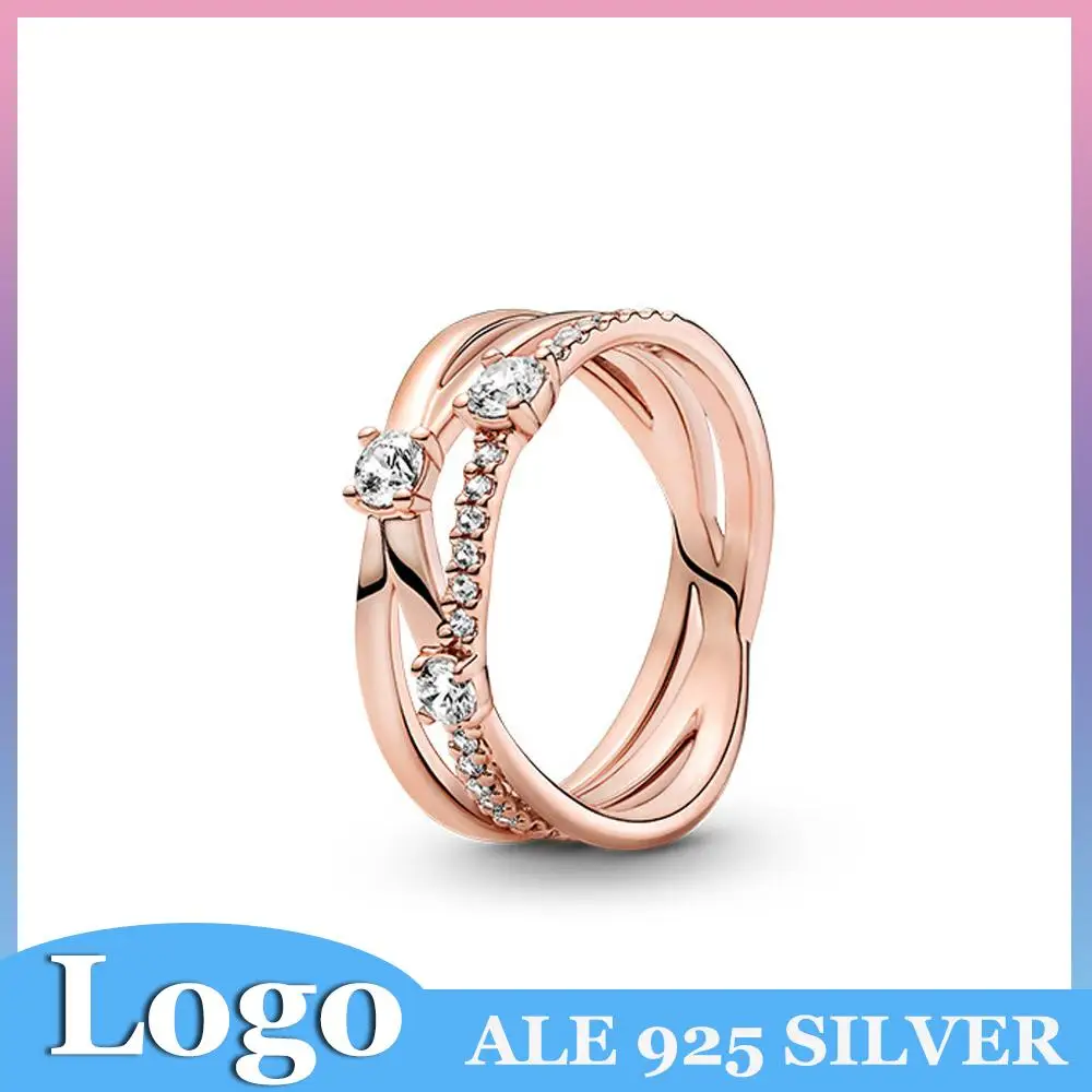 

New Timeless Sparkling Triple Band Ring fits Pandora Original Rose Gold Ring Jewelry Women Gifts Engagement Party