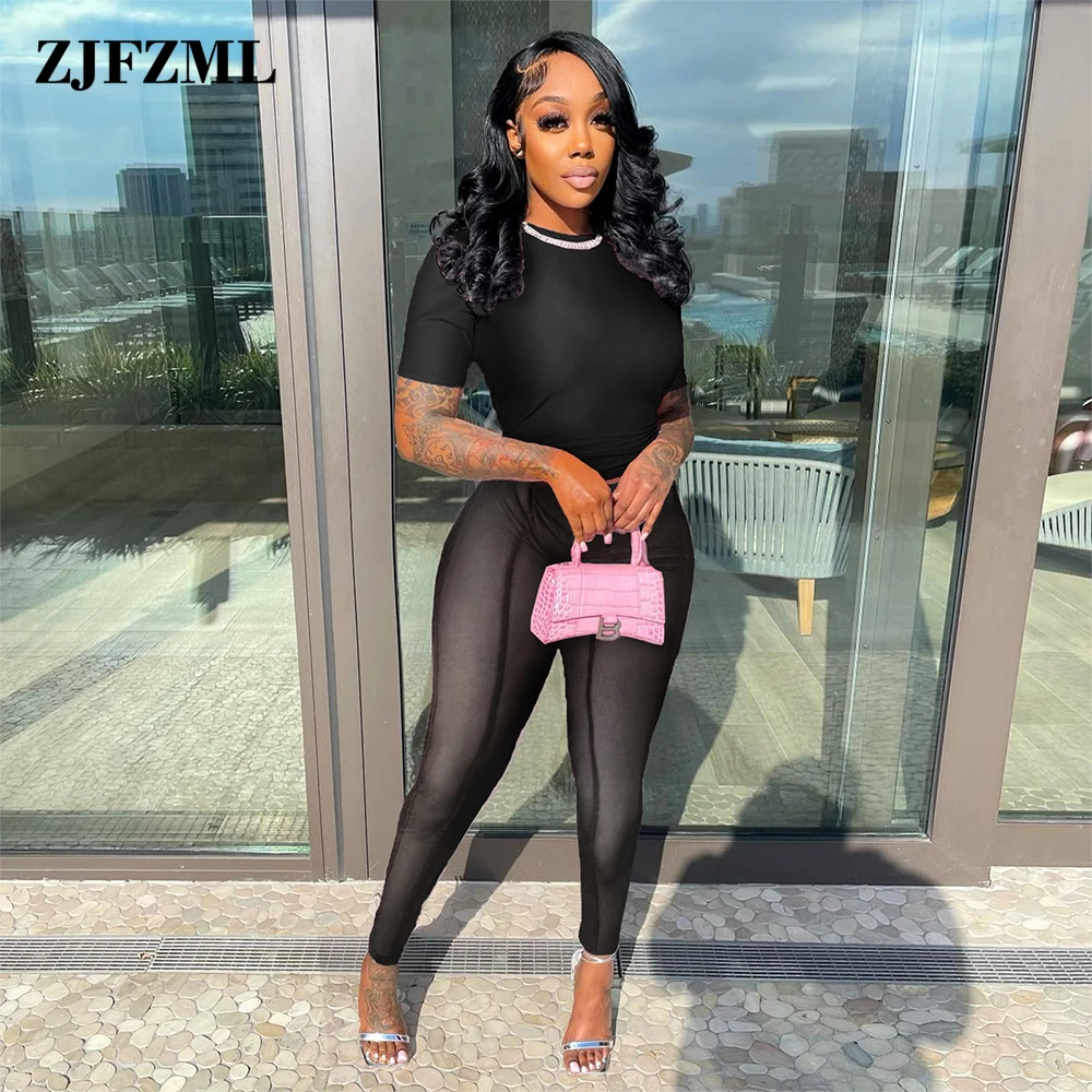 

Женские костюмы в байкерском стиле из двух предметов для фитнеса, однотонная женская футболка и сетчатые прозрачные леггинсы-карандаш Y2k