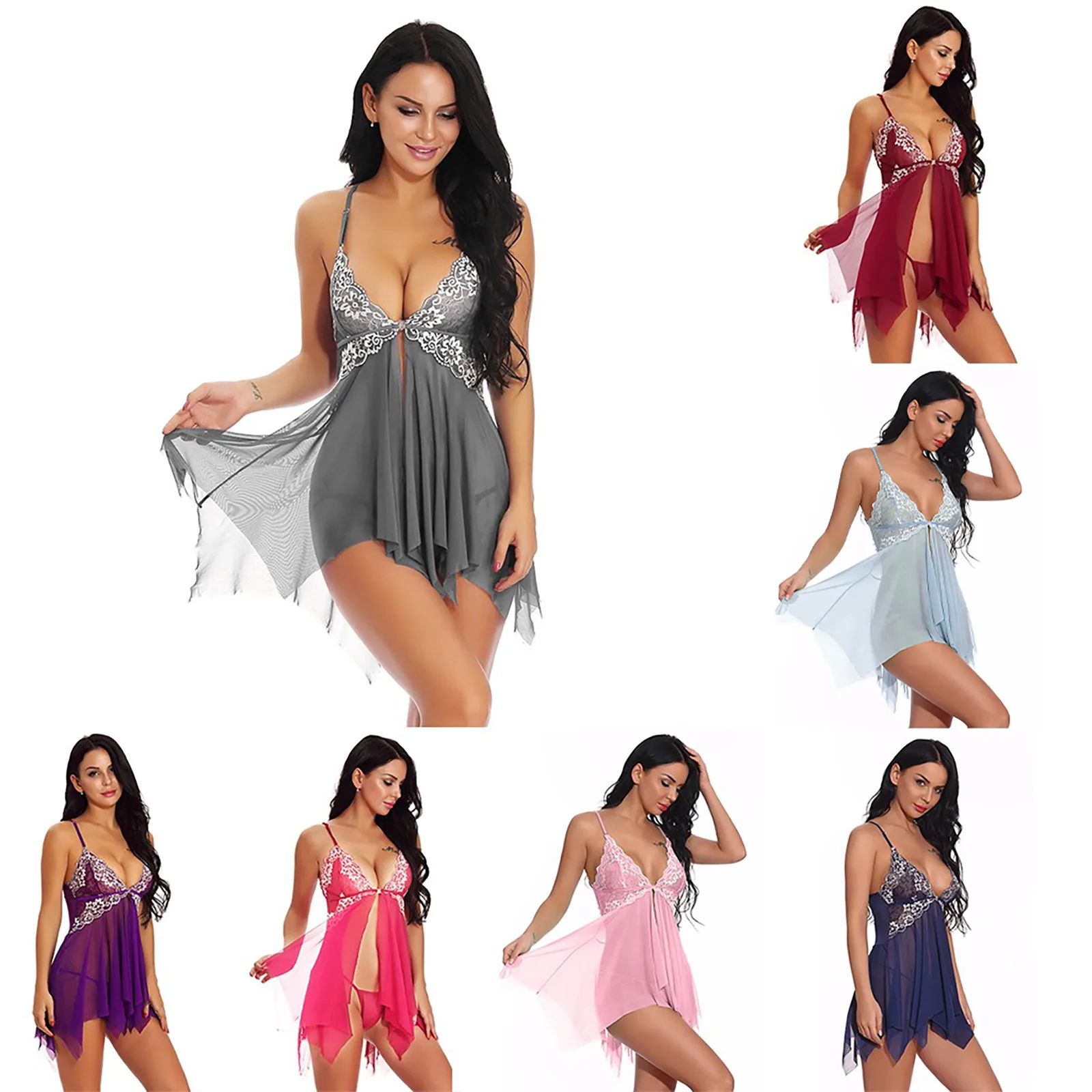 

LISM Women Sexy Erotic Lingerie Front Closure Babydoll Nightdress Thong Sets Attractive Sleepwear Night Dress Robe Pijama Mujer