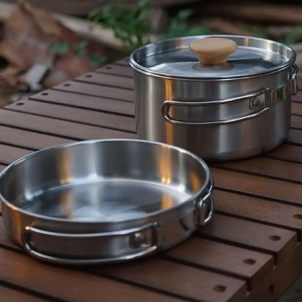 

Camping Picnic BBQ Cookware Kit Outdoor Stainless Steel Cooking Set Water Kettle Pan Pot Travelling Hiking Tableware Equipment