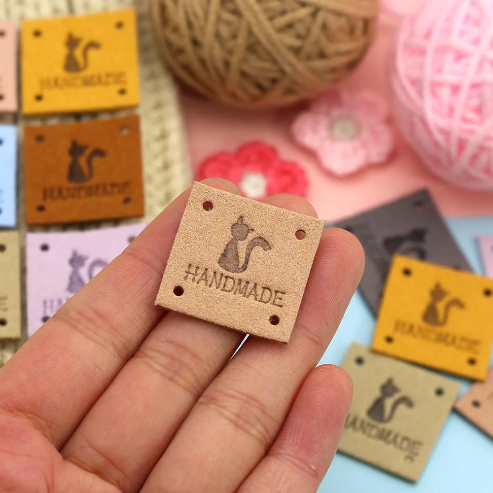 Квадратные кожаные этикетки в виде кота 20 шт. ярлыки ручной работы для шляп