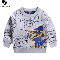 new autumn winter kids pullover sweater baby boys cartoon dinosaur jacquard thick o neck knitted jumper tops children clothing