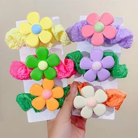 2022 summer korean double layer leather flower large elastic hair band for girl color seersucker design rubber rope accessories