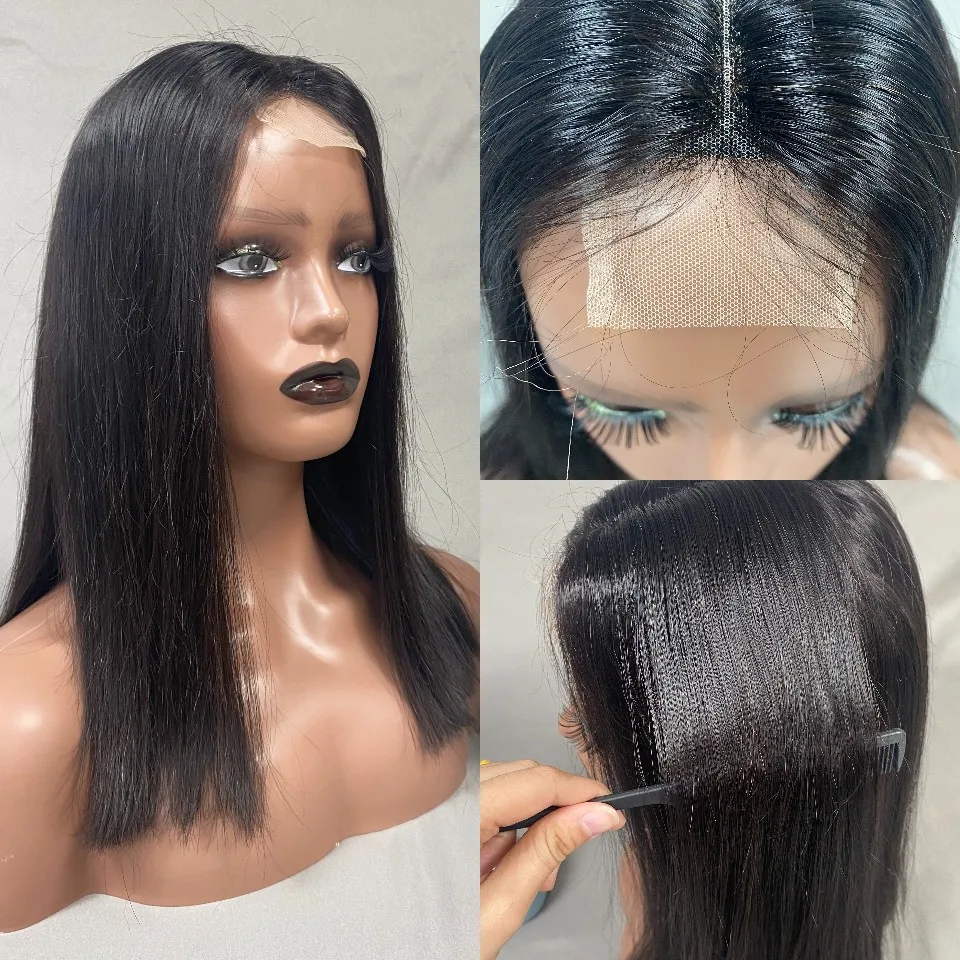16-дюймовые парики из натуральных волос 2x6 HD прозрачные кружевные передние