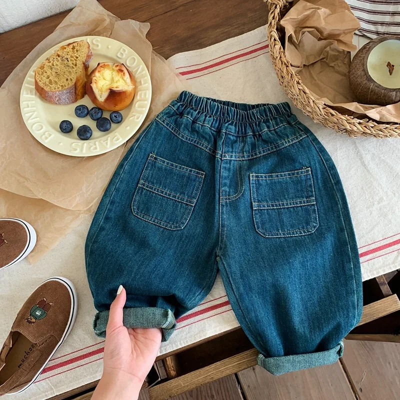 

Autumn Kids clothes vintage casual boys jeans fashion girls loose all-match denim pants