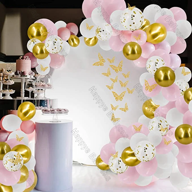 

Pink Balloon Garland Arch Kit Chrome Gold Children Birthday Party Decorations Kids Girl Baby Shower Macaron Butterfly Supplies