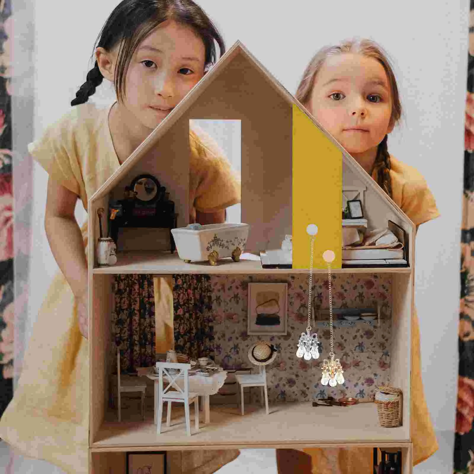 

2 Pcs Halloween Miniatures Pendant Lamp Five Heads Chandelier Decor House Toy Light Alloy Ceiling Model
