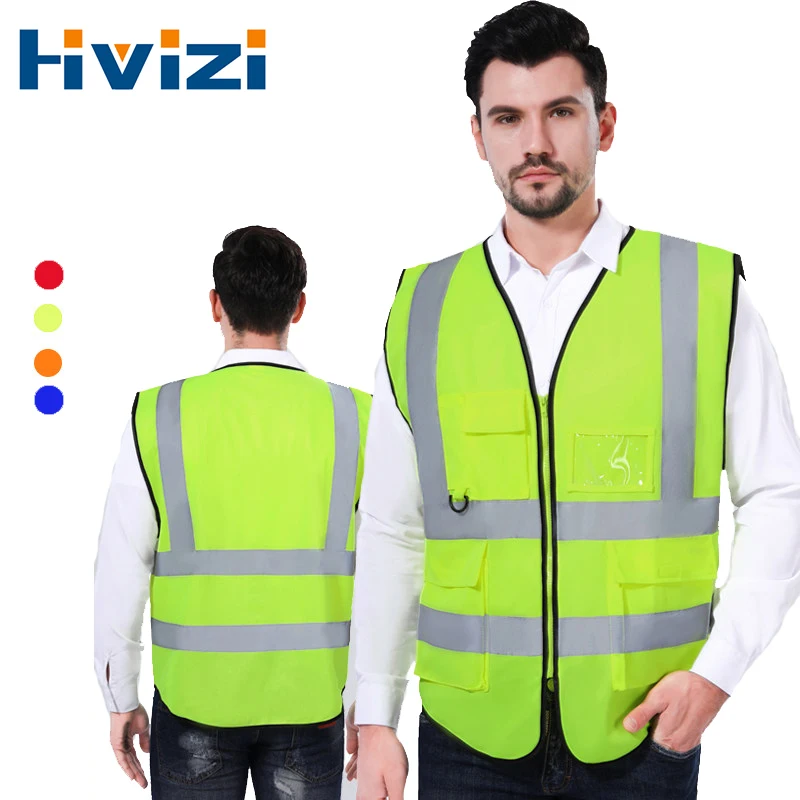 

Class 2 Reflective Safety Vest with 5 Pockets and Zipper Front High Visibility Safety Vests ANSI/ISEA Standards