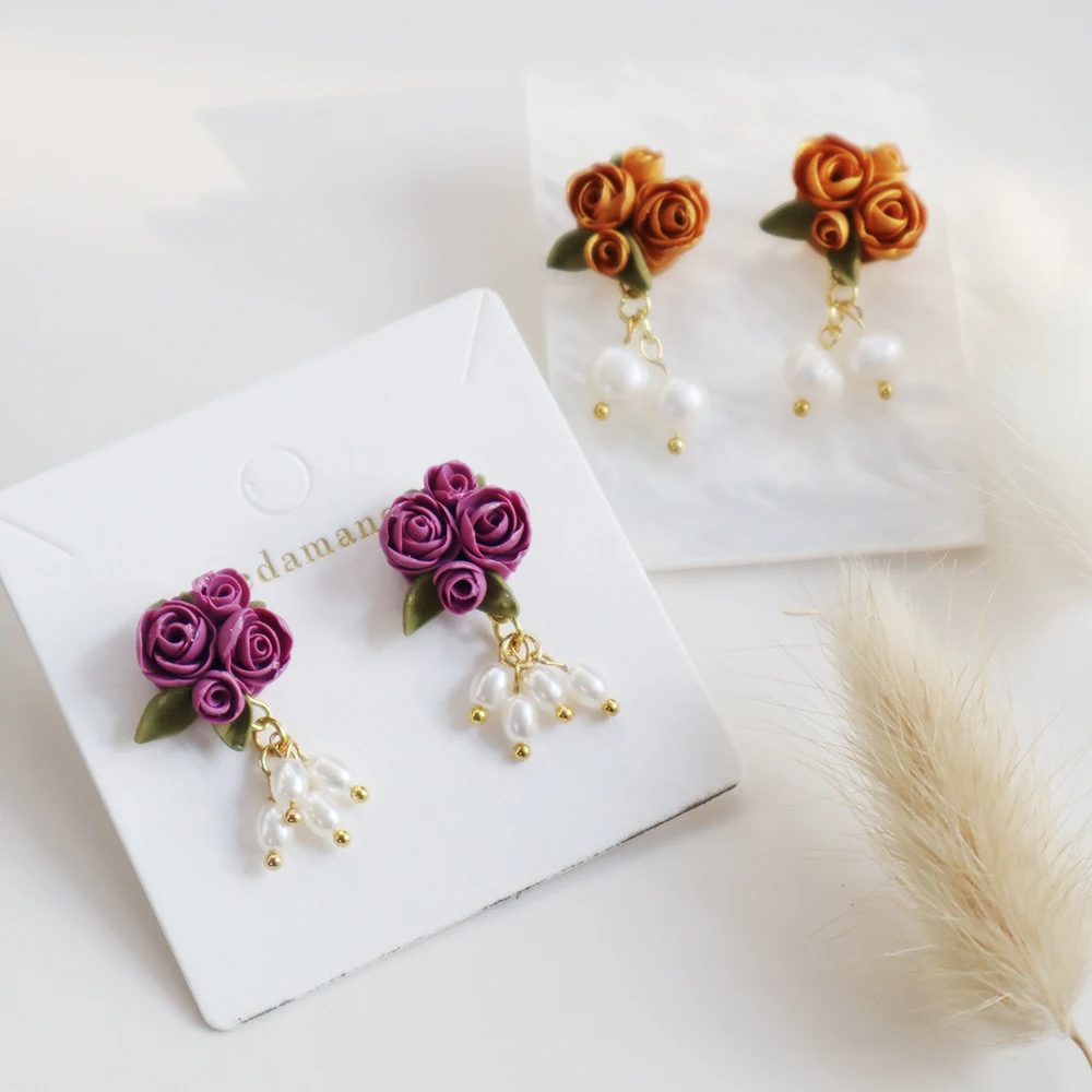 Новые модные серьги-капли с цветами для женщин висячие серьги из полимерной