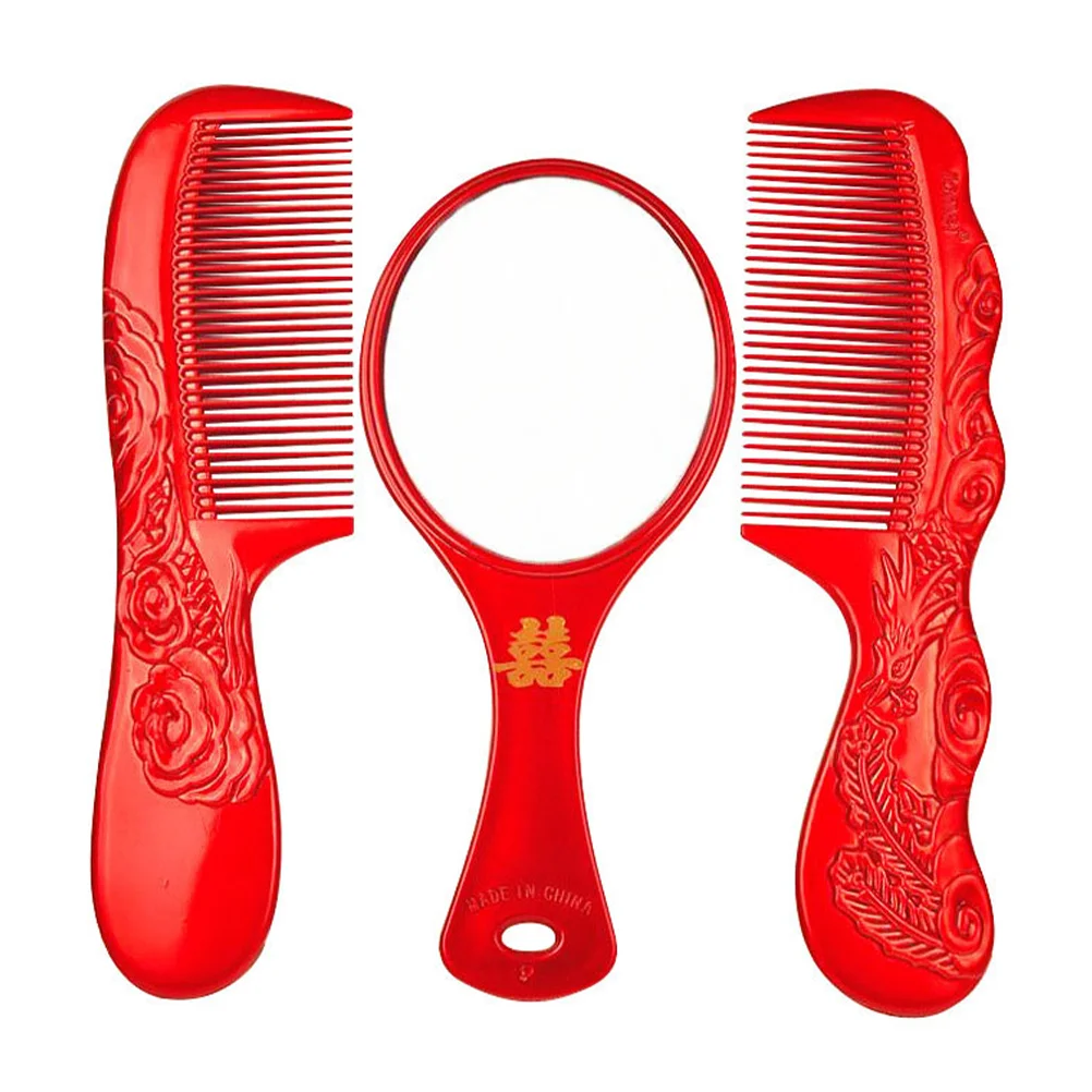 

1 set of Chinese Traditional Wedding Comb Mirror Festival Comb Mirror Supply