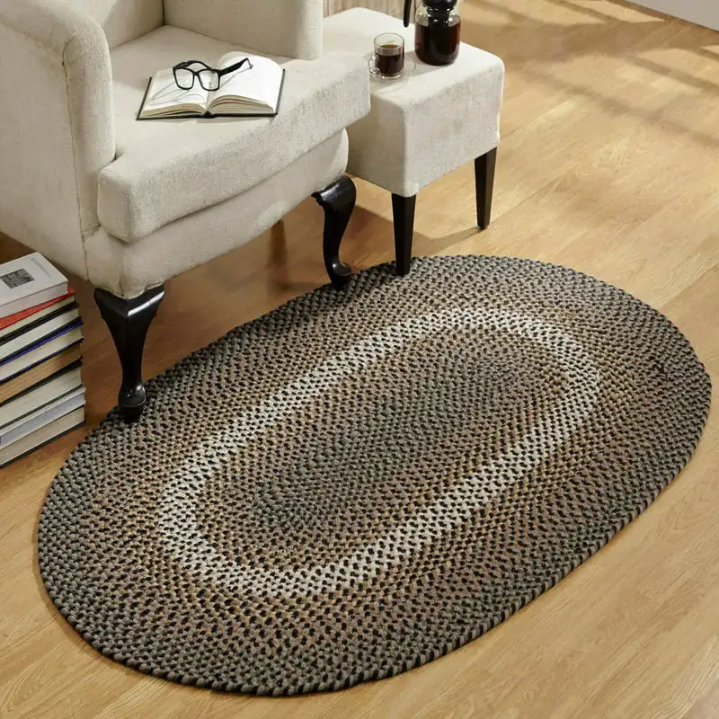 

100% Wool 20" x 30" Braided Rug - Black