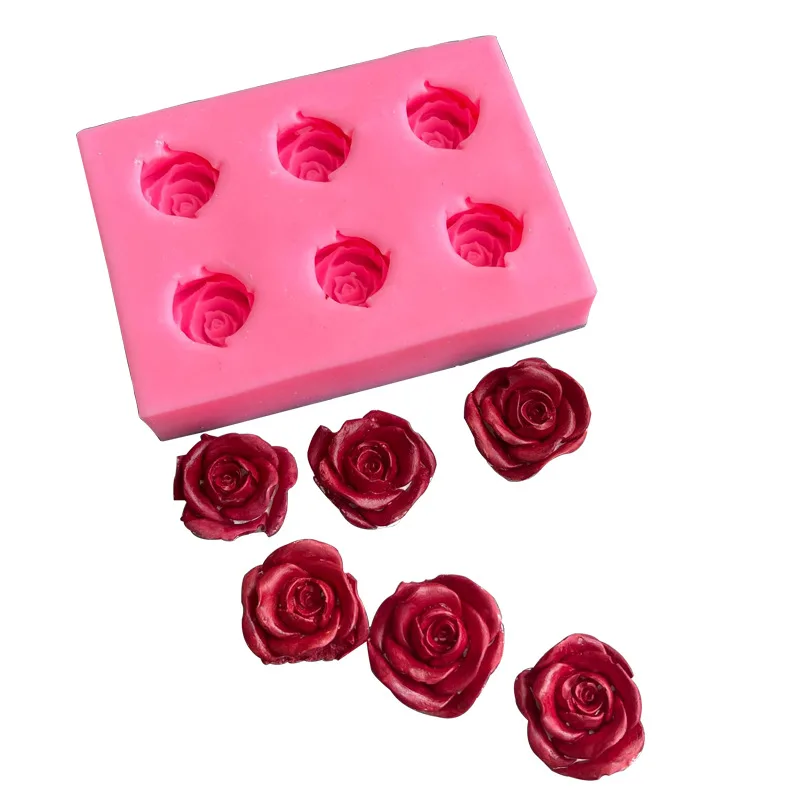 

6 Cavity Rose Tray Silicone Mold 3D Flower Mousse Chocolate Candy Jelly Fondant Clay Soap Candles Molds Baking Dish Accessories
