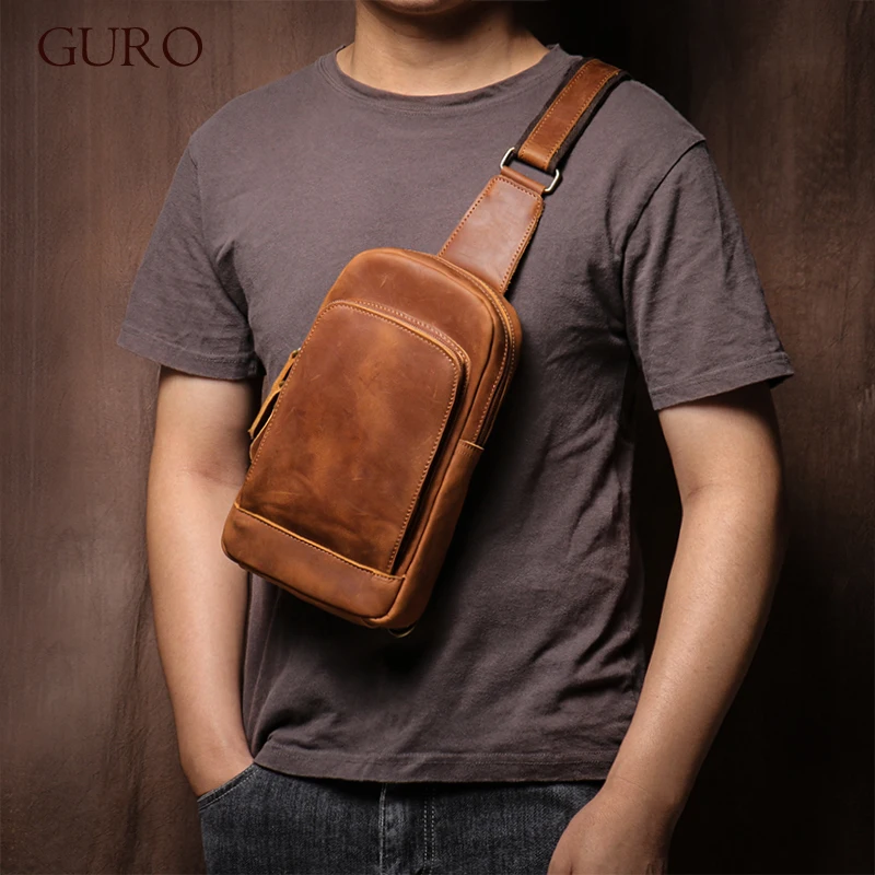 Нагрудная сумка GURO мужская из натуральной воловьей кожи Роскошный топ винтажная