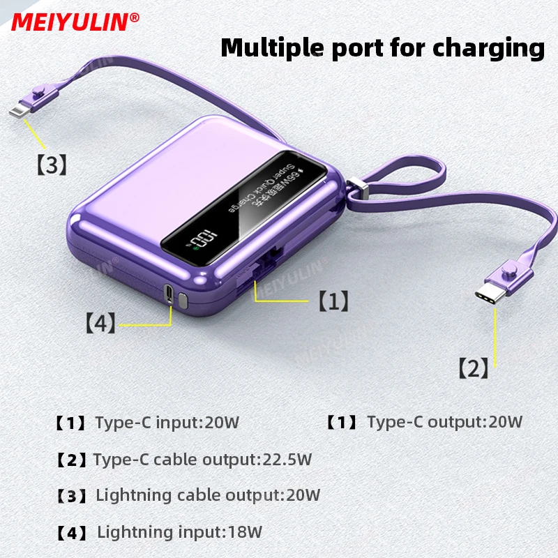 22 5 Вт Power Bank с быстрой зарядкой 10000 мАч USB C PD20 зарядное устройство кабелем