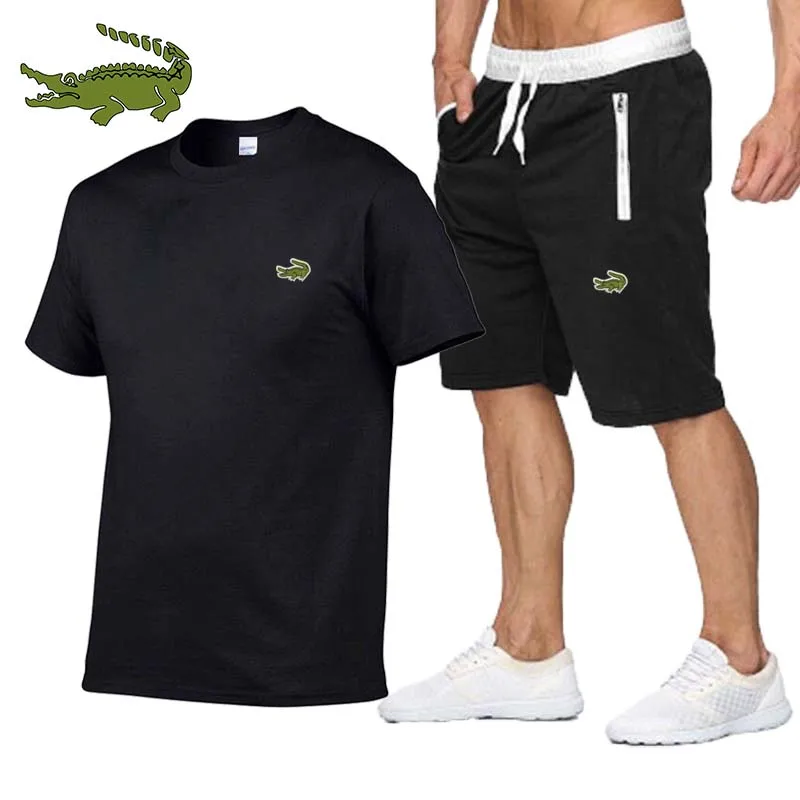 

2022 spring, summer and autumn new men's suit fashion leisure sports printed T-shirt + Capri Pants Set