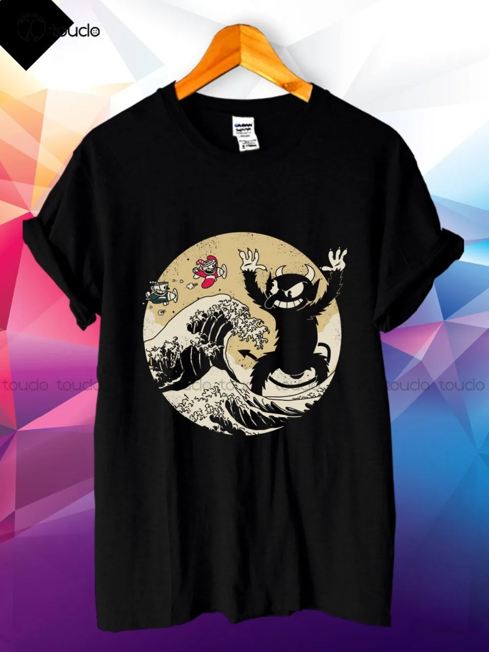 

Футболки, модная летняя новая Мужская хлопковая футболка, черная футболка с объемным рисунком великолепной волны дьявола, японского укиё-э