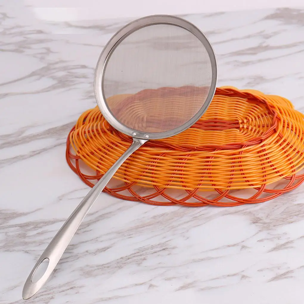 

2 Size Stainless Steel Colander Filter Oil Spoon Fine Mesh Soybean Milk Oil Surface Powder Sieve Drainer