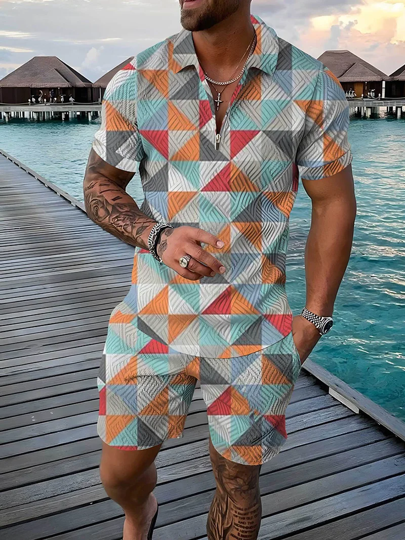 

Men's Tracksuit Casual Summer Short Sleeve Polo Shirt and shorts Suit two-Piece Set Male Clothing Streetwear Clothes for Men