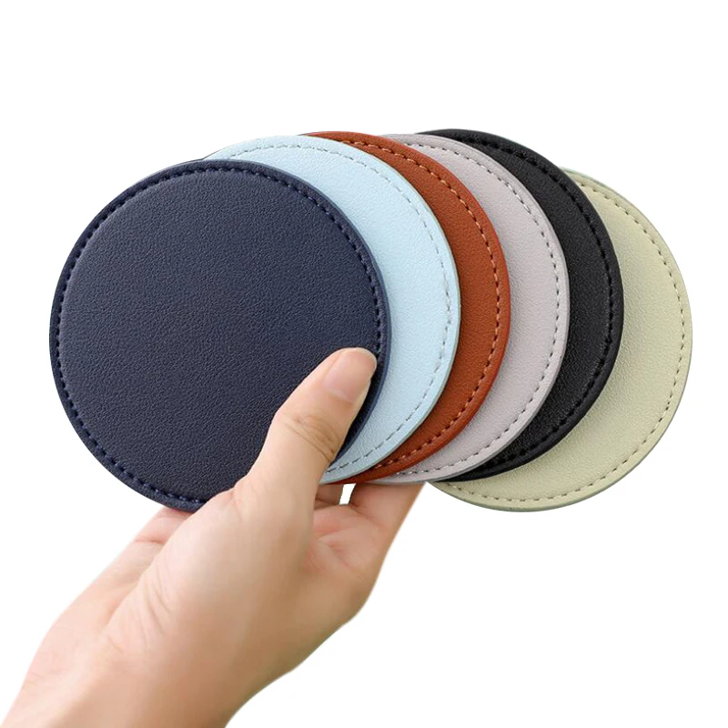 

Set of 6 Leather Drink Coasters Round Cup Mat Pad for Home and Kitchen Use, Coasters for Drinks