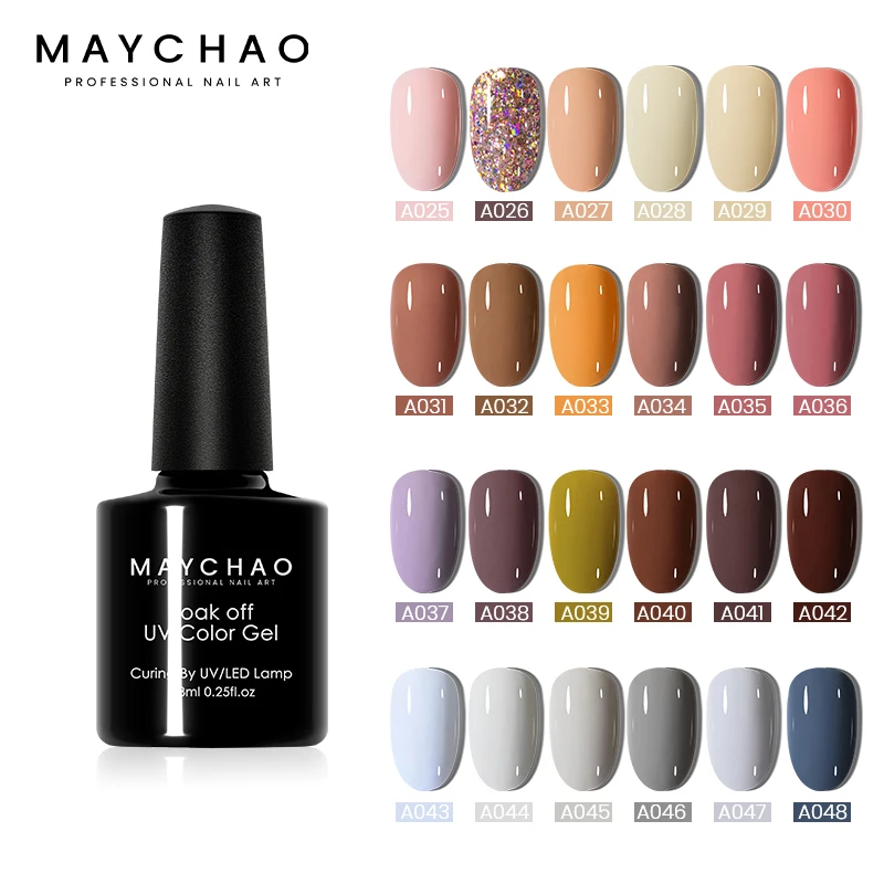 

MAYCHAO Glitter Gel Nail Polish 7.3ml Autumn Winter Semi Permanent Soak Off UV LED Varnishes Gel Nail Art Long Lasting Nail Gel