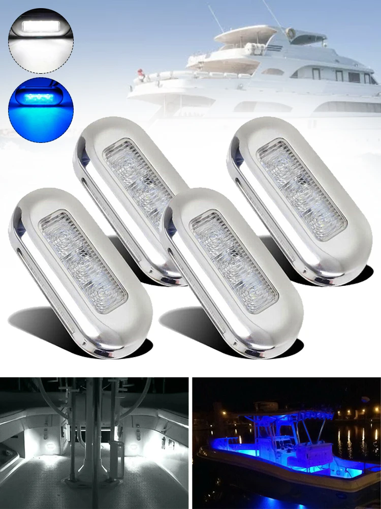 

4pcs Boat Marine Grade 12V Large Waterproof Cool Blue LED Courtesy Lights Stair Deck Turn Signal Lighting Marker Lamp