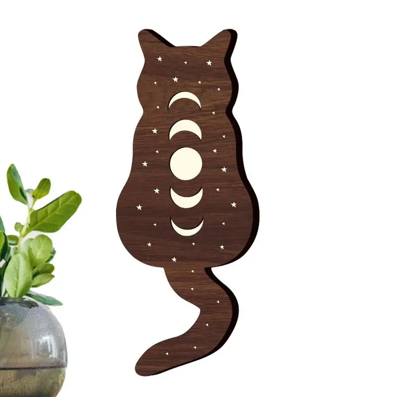 

Деревянная доска, милая кошачья комната, Декор, Лунная фаза, деревянные украшения, фермерская стена, художественное украшение светодиодный ...