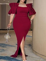 plus size sheath dress solid color square neck short sleeve spring summer sexy prom dress maxi long dress party dress