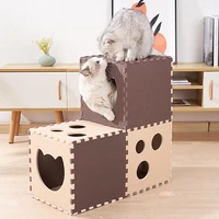 pet foldable tunnel large space contrast color assemble eva board diy easy installation cat combination tunnel toys accessories