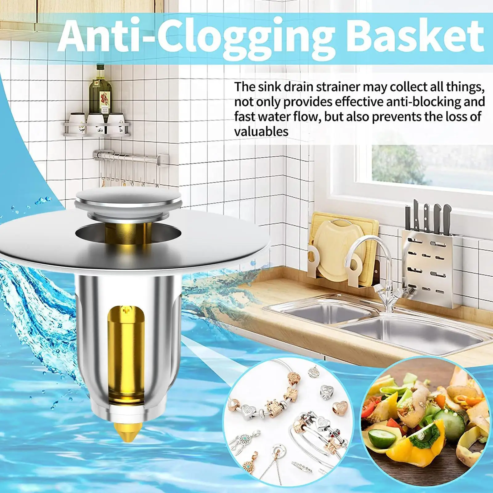 

New Steel Basin Push Down Up Bounce Core Basin Drain Bathtub Strainer Stopper Sink Sink Hair Filter Stopper Catcher A3s8