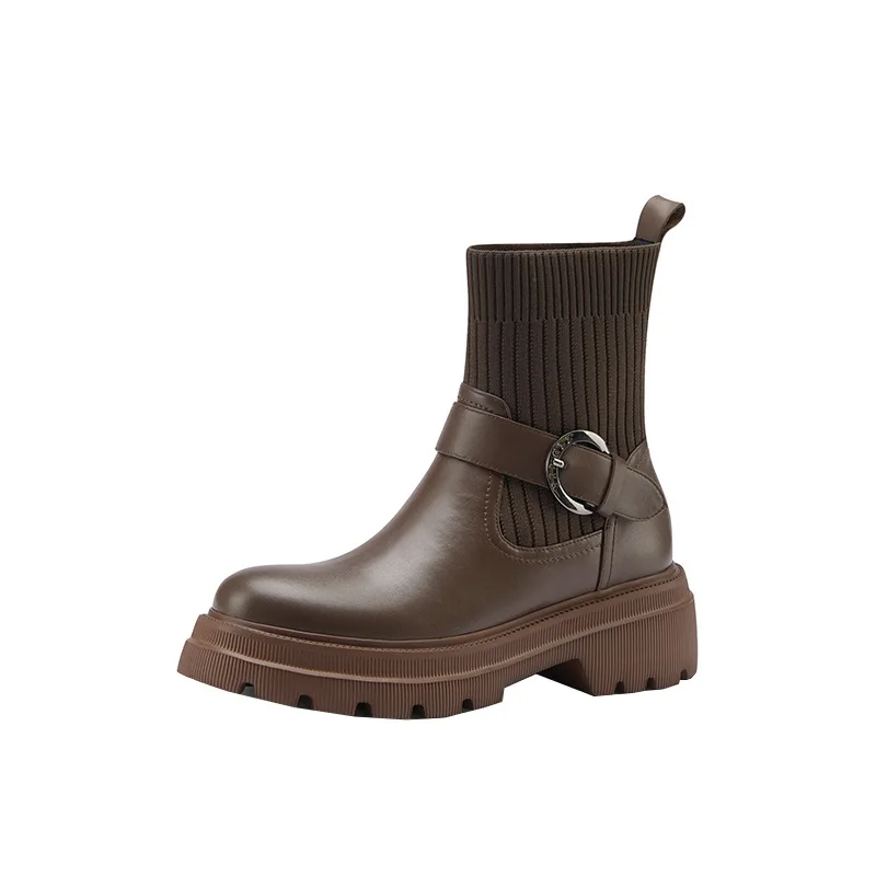 Autumn New Thick-soled Ankle Boots and Socks All-match Flying Woven Elastic Women's Boots Fashion Plus Velvet Women's Shoes