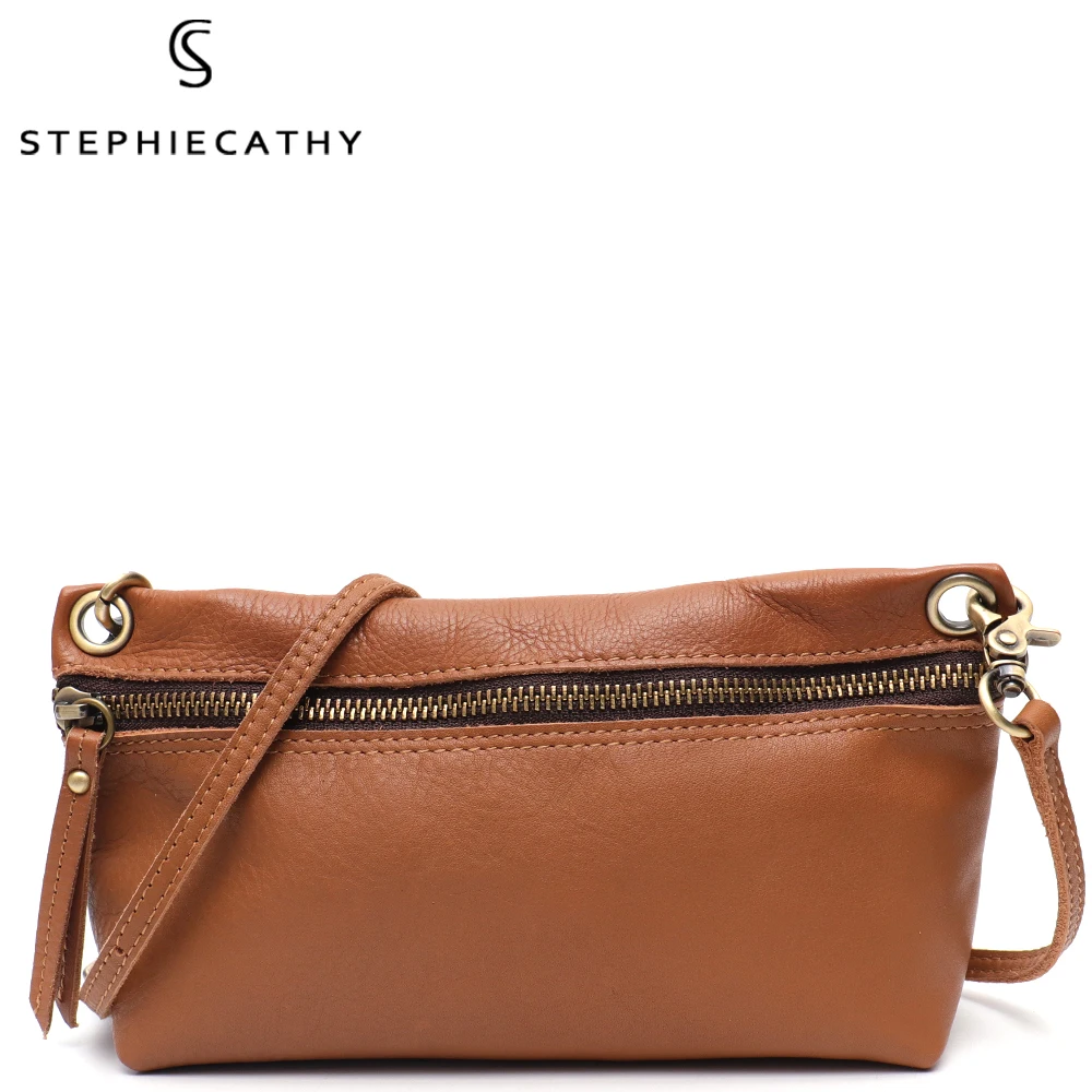 

SC Real Leather Zipper Sling Crossbody Bag Women Simple Casual Small Purse Female Retro Soft Handmade Cowhide Shoulder Handbags