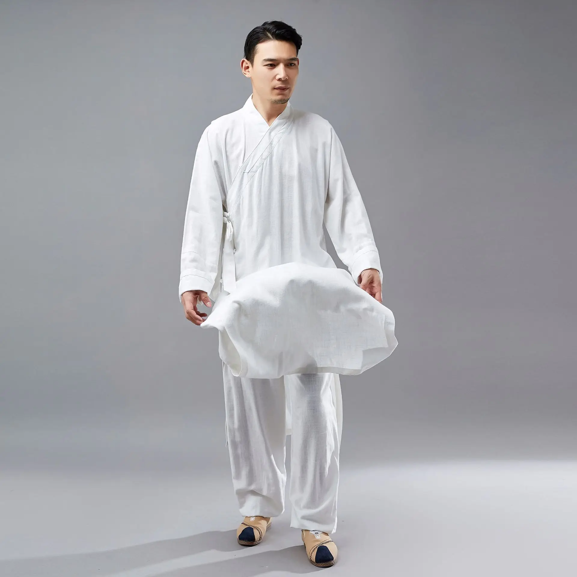 

Autumn Winter Men Martial Arts Tai Chi Kungfu Uniforms Linen Chinese Traditional Loose Shirt+pant Casual Meditation Fitness Set