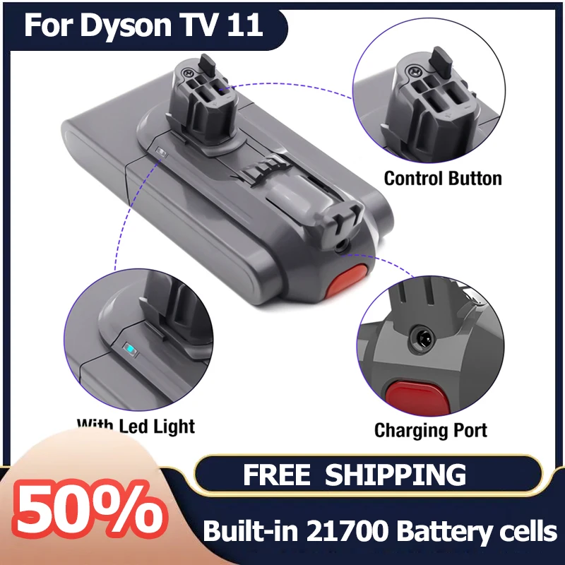 

25.2V 6000Mah For Dyson TV11 21700 Batterij Zijn Geschikt Voor Dyson Stofzuiger Lithium-Ion Batterij Vervanging Originalbatterij