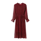 Женское шифоновое платье в горошек, Свободное длинное ТРАПЕЦИЕВИДНОЕ ПЛАТЬЕ в французском ретро-стиле с цветочным принтом, новинка весны 2022