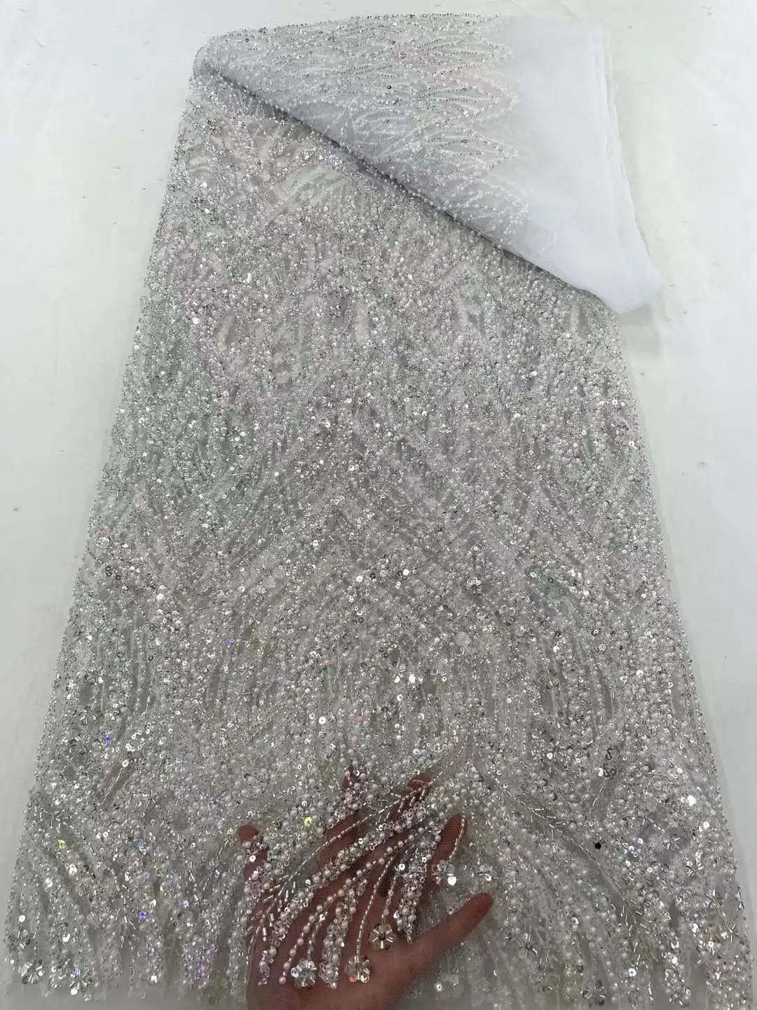 Африканские блестки кружевная ткань тяжелые бусины вышитая Тюлевая Ткань для