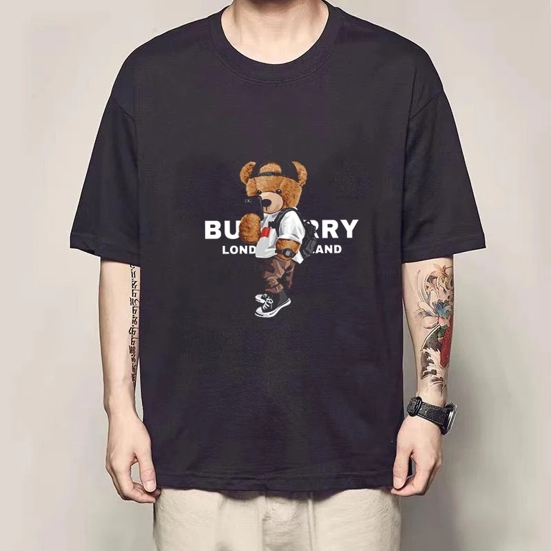 

2023 New Luxury Design T Shirt Man Woman Summer Cotton Short Sleeve Tops Fashion Print Cartoon Bear Blouse Men Oversized Clothes