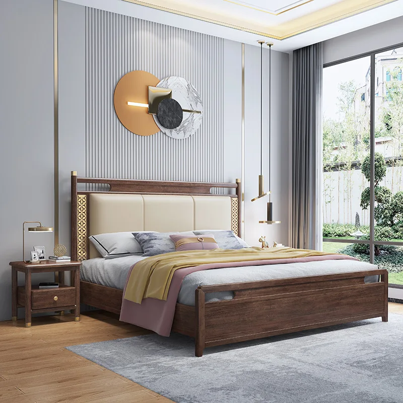

Loveseat SOFA New Chinese muebles king bed walnut master bedroom wedding bed Modern minimalist furniture soft BE